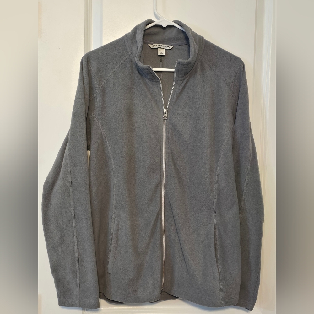 NWOT Port Authority Ladies Sz L Grey Full Zip Fleece Lightweight Jacket